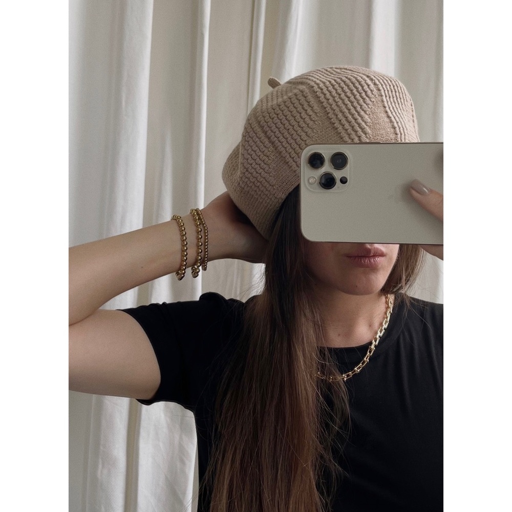 HAT knit beret hat — In Beige